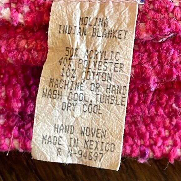 Molina Vintage Fringe Hand Woven Cotton Blended Indian Blanket Pink White 80" X - Picture 3 of 4